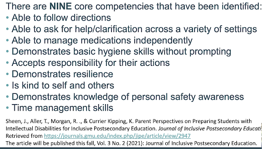 list of nine core competencies on a slide image