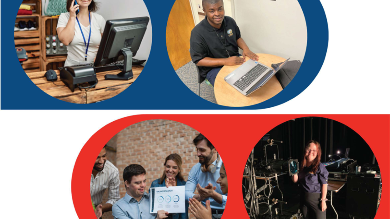 compilation of four images showing people with developmental disabilities at work