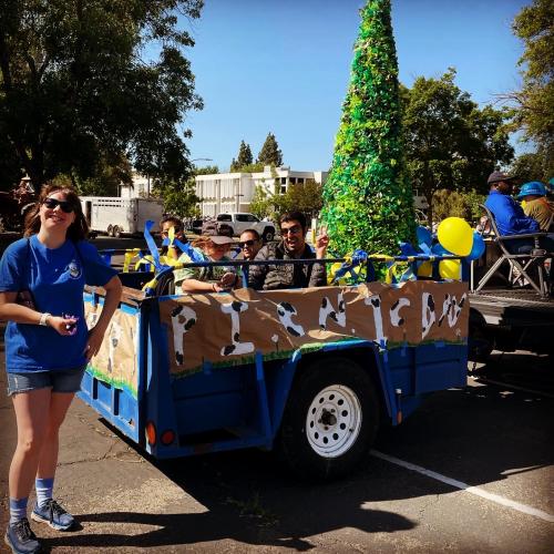 students in a parade float for picnic day parade